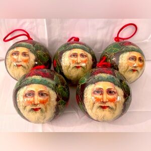 Old World Santa Ornaments Decoupage CHRISTMAS Ball Midwest of Cannon Falls LOT